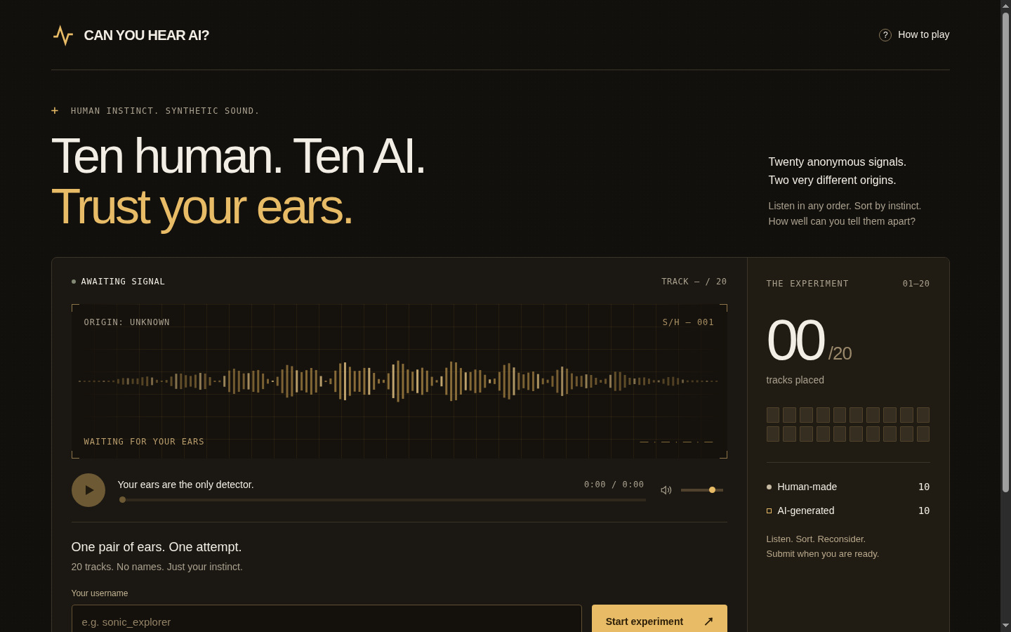 Can You Hear AI?: music experiment landing page